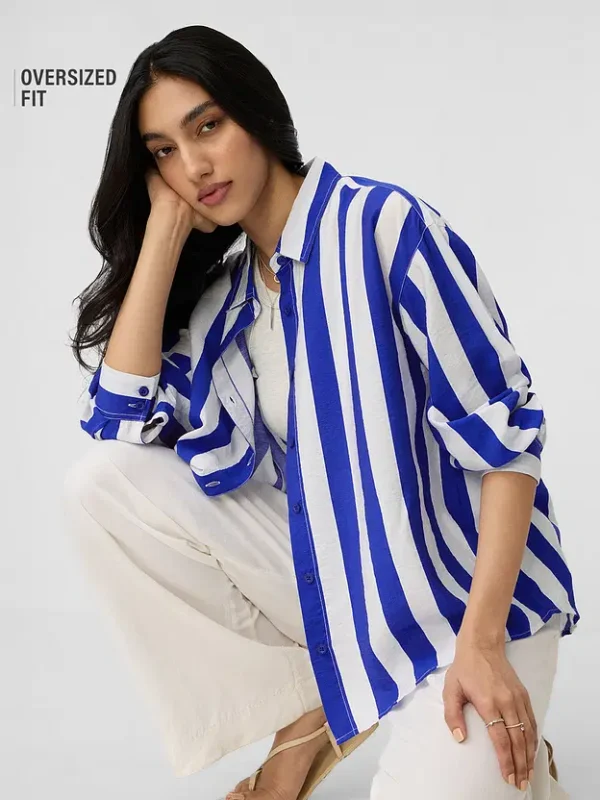 Stripes: Blue, White Women  Shirts - Image 2