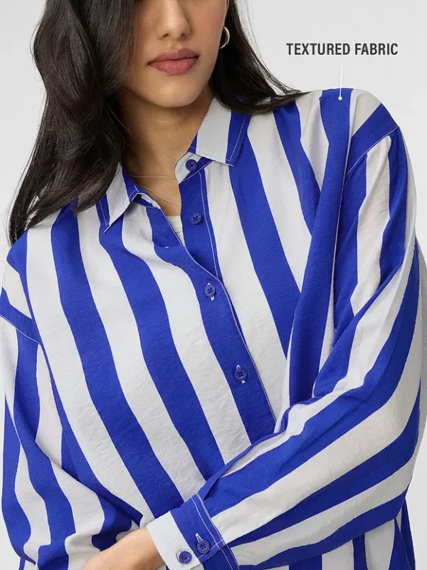 Stripes: Blue, White Women  Shirts - Image 3