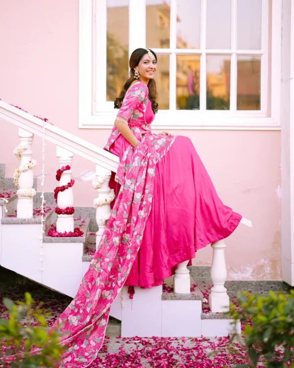 Malti Pink Printed Chinon Lehenga Set - Image 3