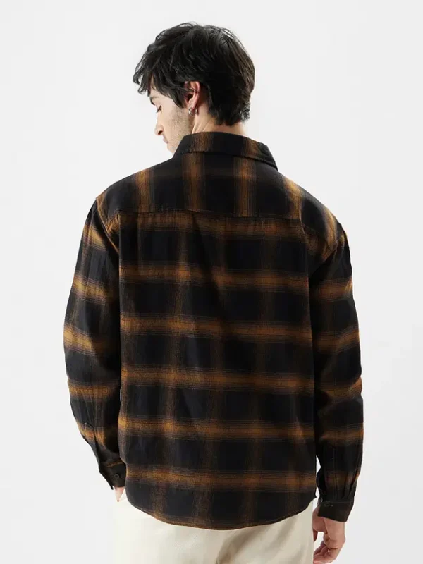 Plaid: Brown Mustard And Black Men Relaxed Shirts - Image 4