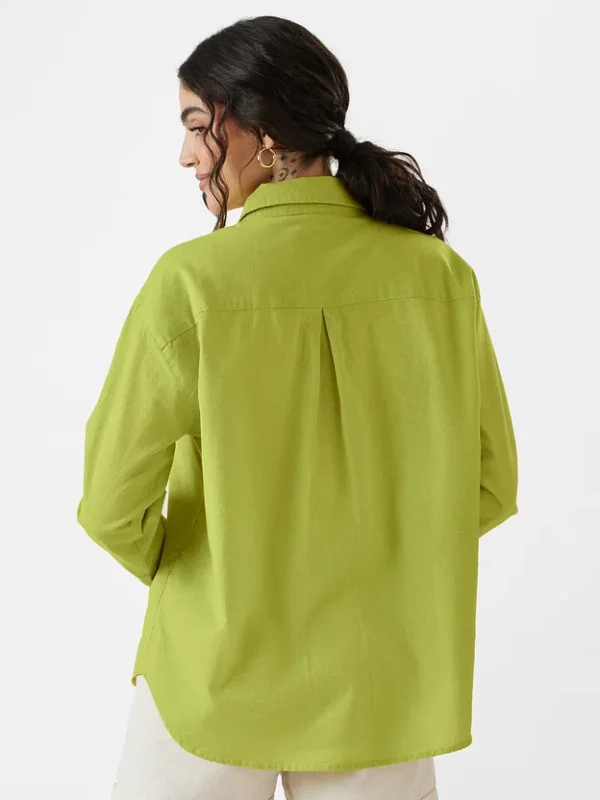 Cotton Linen: Canary Green Women Shirts - Image 5