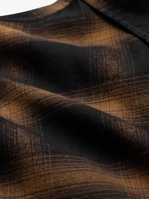 Plaid: Brown Mustard And Black Men Relaxed Shirts - Image 5