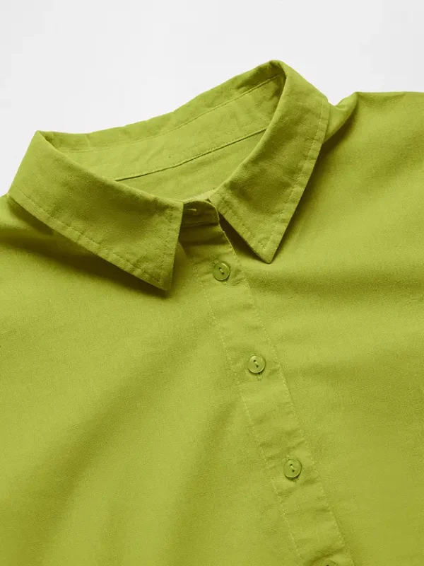 Cotton Linen: Canary Green Women Shirts - Image 6