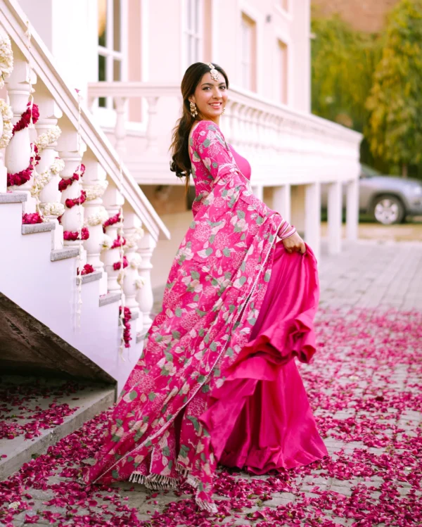 Malti Pink Printed Chinon Lehenga Set - Image 6