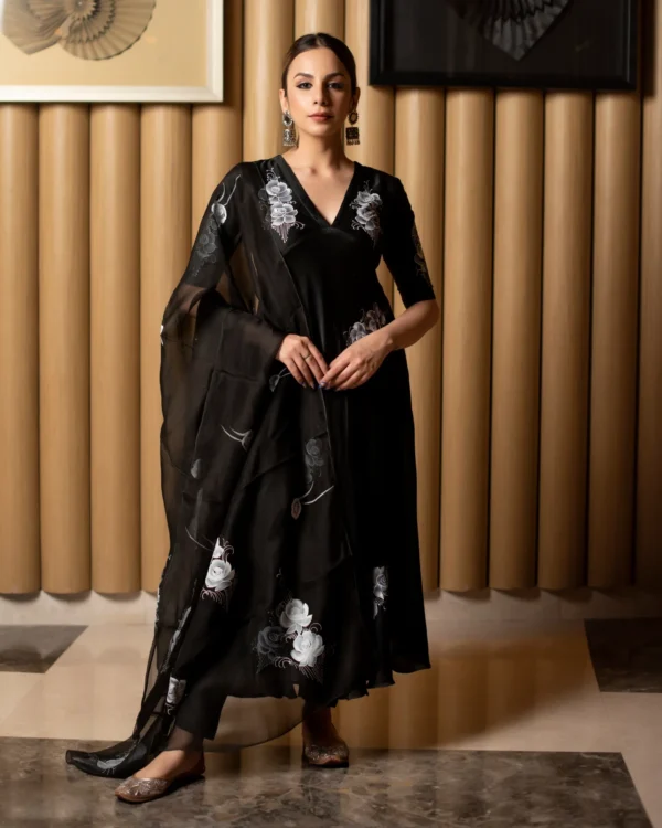 Women Black Handpainted Suit Set