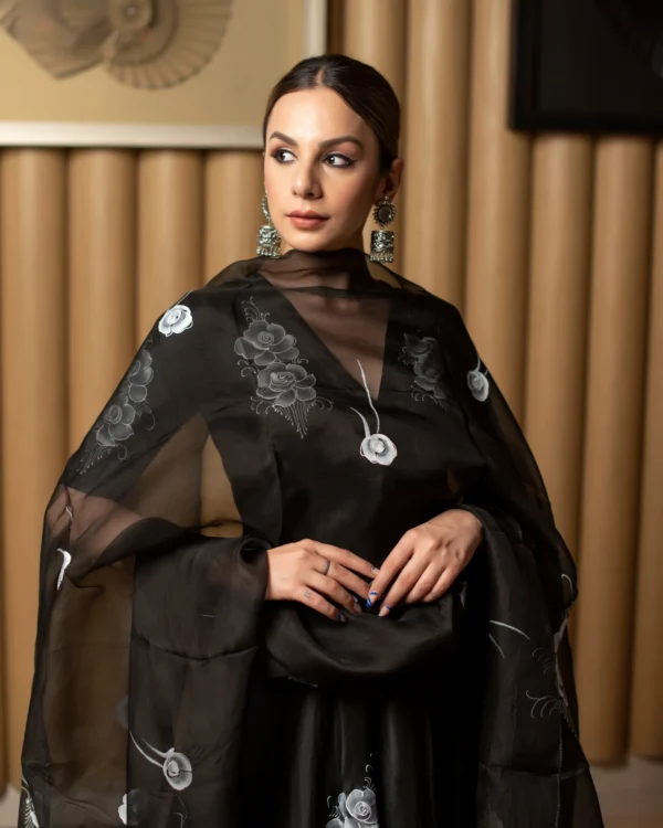 Women Black Handpainted Suit Set - Image 4