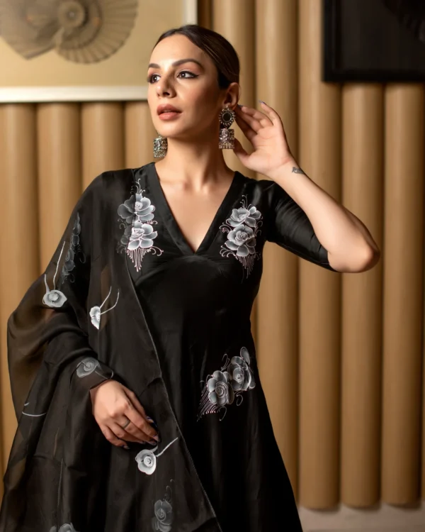 Women Black Handpainted Suit Set - Image 3