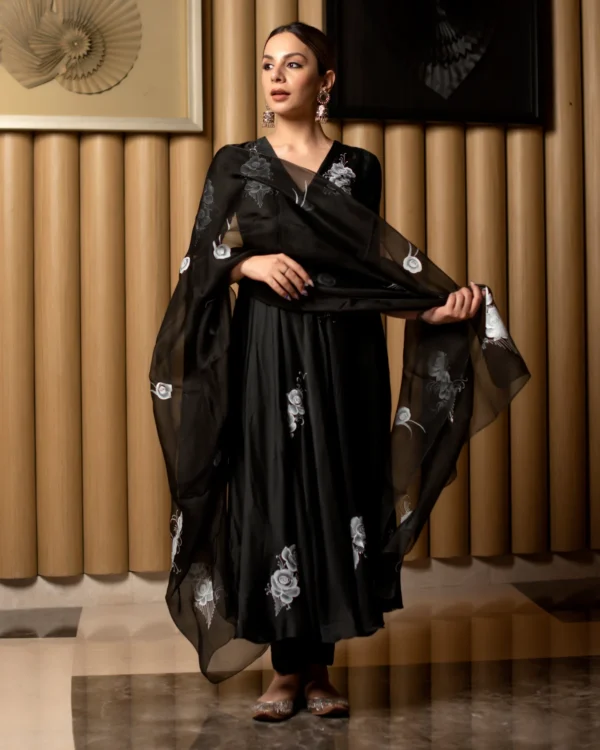 Women Black Handpainted Suit Set - Image 7