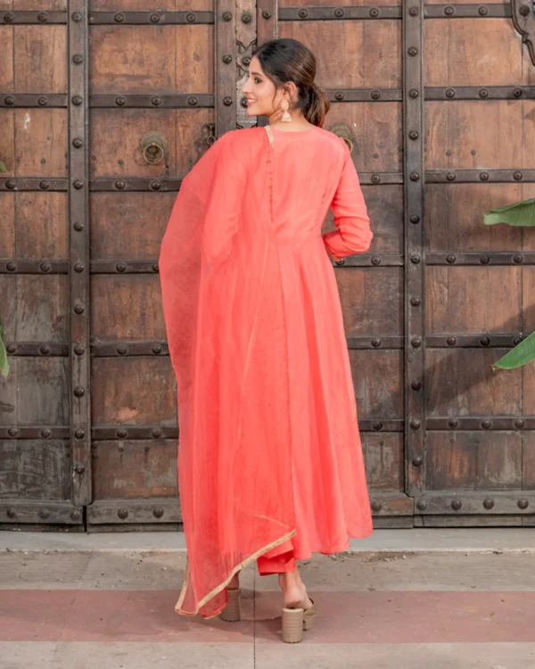 Women Salmon Angrakha Solid Suit Set - Image 4