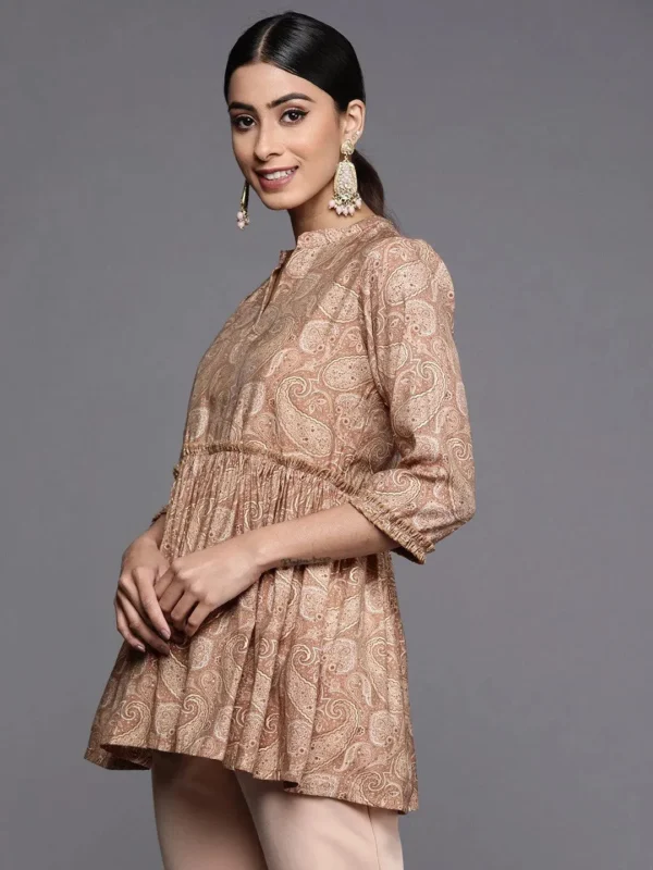 Women Mauve Printed Silk Blend A-Line Kurti - Image 5