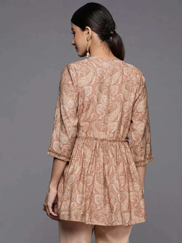 Women Mauve Printed Silk Blend A-Line Kurti - Image 4